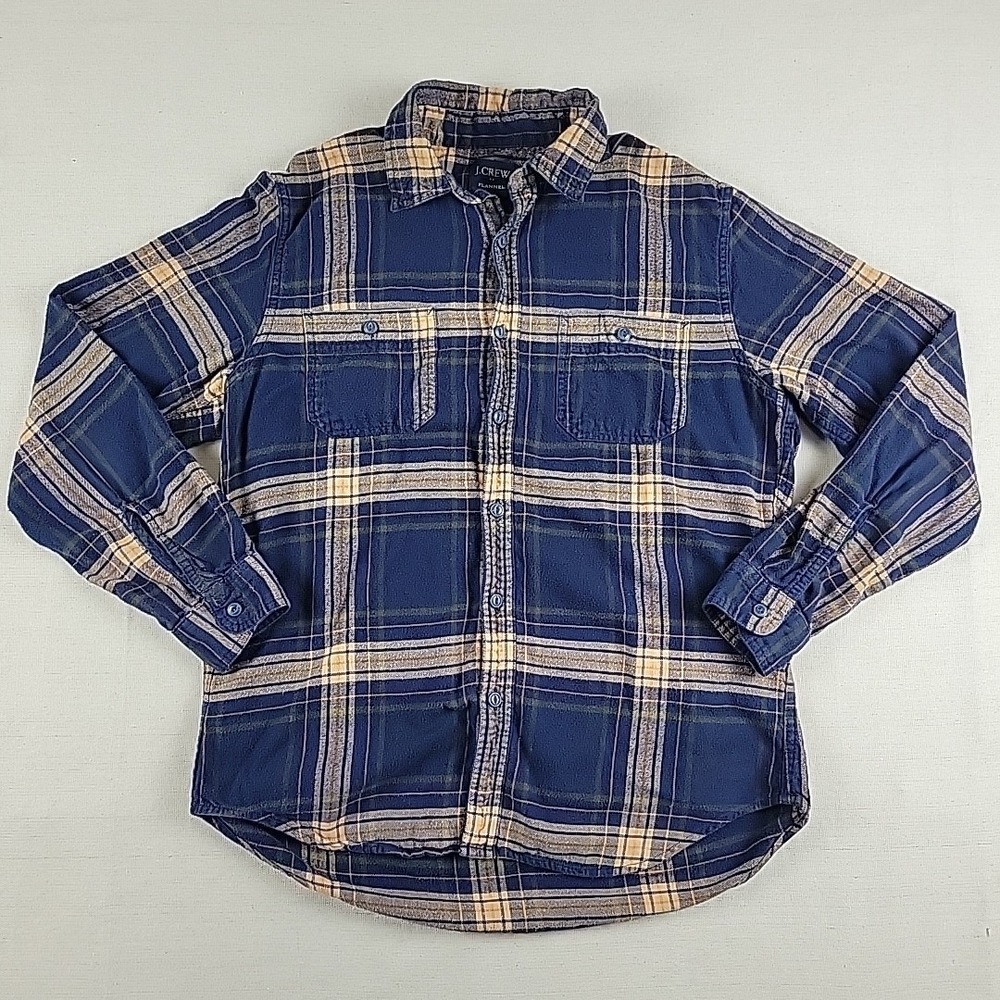 J.Crew Women's Flannel Shirt Size Medium Blue Plaid Button Up Long Sleeve
